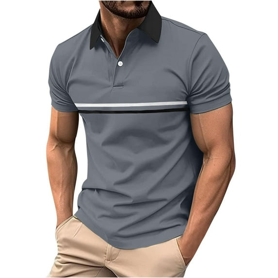 Dagugfen Mens Work Tops Summer Short Sleeve Button Lapel V Neck Fitted Casual Office Tee Shirts Fashion