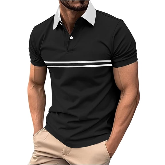 Dagugfen Mens Work Tops Summer Short Sleeve Button Lapel V Neck Fitted Casual Office Tee Shirts Fashion