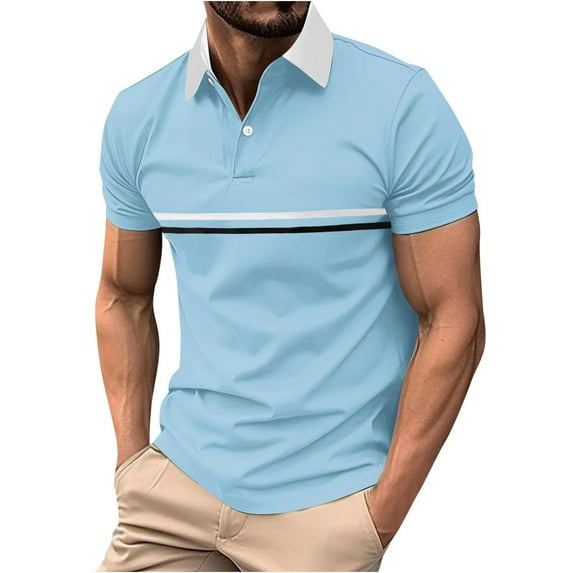 Dagugfen Mens Work Tops Summer Short Sleeve Button Lapel V Neck Fitted Casual Office Tee Shirts Fashion