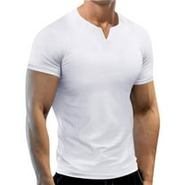 Dagugfen Muscle Shirts for Men Short Sleeve V Neck Fitted Comfy Running Workout Gym Tops Solid Color