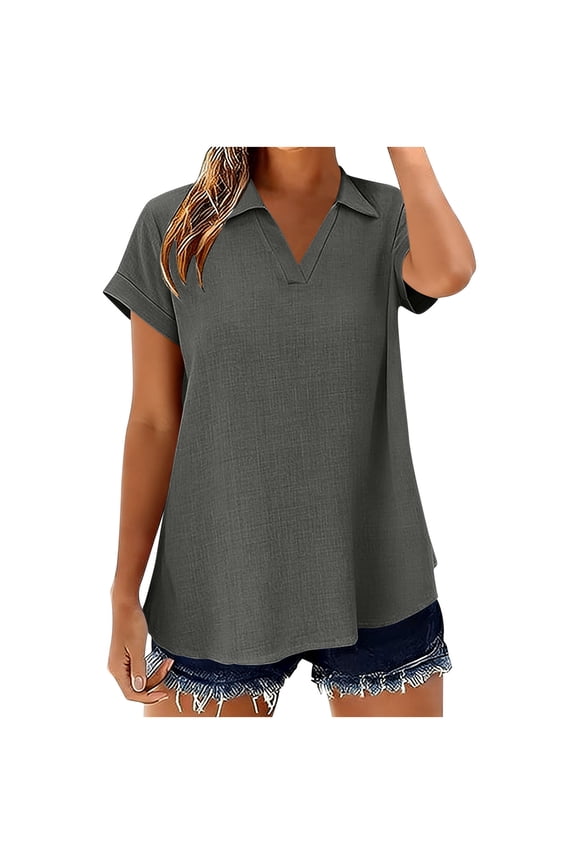 Nylon Spandex Tee Shirts for Women V Neck Short Sleeve Pullover Sports Casual Tops