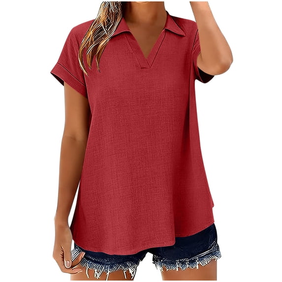Dagugfen Nylon Spandex Tee Shirts for Women V Neck Short Sleeve Pullover Sports Casual Tops