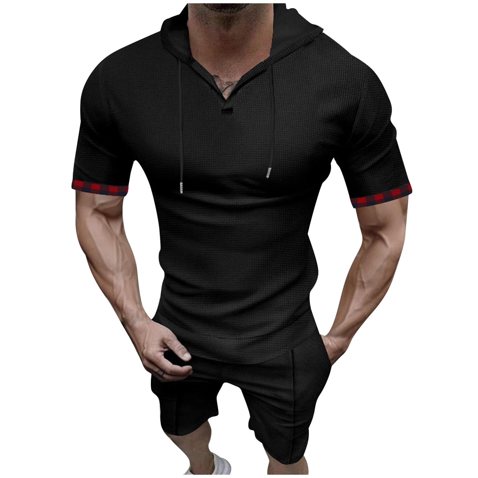 Trend4us Men's Textured Short Sleeve Shirt & Shorts Set