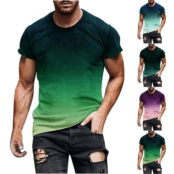 Dagugfen Oversize Shirts for Men Short Sleeve Crew Neck Slim Summer Gradient Color Travel Casual Tee Shirts