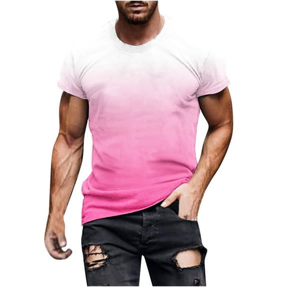 Dagugfen Oversize Shirts for Men Short Sleeve Crew Neck Slim Summer Gradient Color Travel Casual Tee Shirts