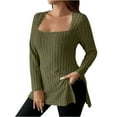 thumbnail image 1 of Dagugfen Oversized Tshirts for Women Long Sleeve Ribbed Knit Side Split Square Neck Comfy Dressy Casual Tops, 1 of 8