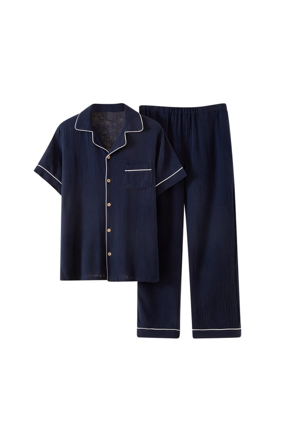 Pajama Sets for Men 2 Piece Thin Button down Shirts Pants Pjs Lightweight Casual Sleepwear