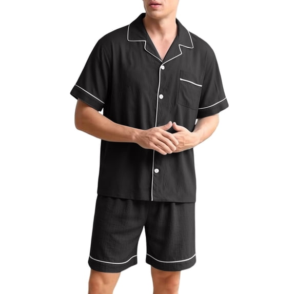 Dagugfen Pajama Sets for Men Button down Short Sleeve Shirts Elastic Waisted Shorts Loose Fitted Breathable Sleepwear Sets