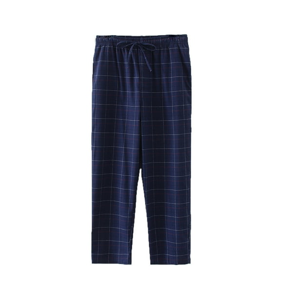 Dagugfen Men Pants Sleepwear Plaid Elastic Waist Drawstring Loose Comfy Casual Trousers Loungewear Pockets