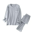 thumbnail image 1 of Dagugfen Pajamas for Men Sets 2 Piece Ruched Pants Round Neck Long Sleeve Shirts with Pocket Comfy Casual Sleepwear, 1 of 5