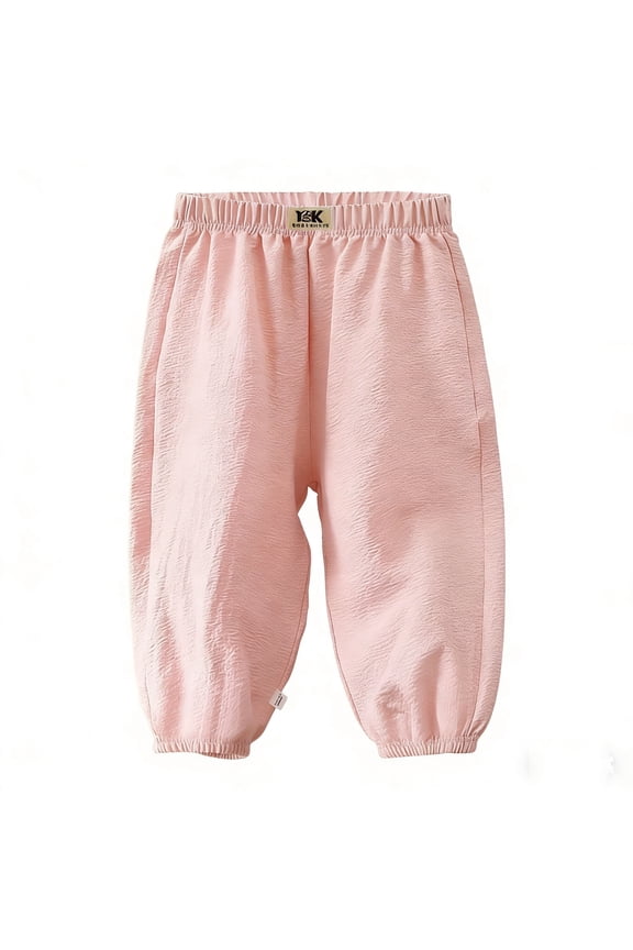 Pants for Children Elastic Waist Lightweight Cinch Bottom Loose Fitted Breathable Outdoor Casual Pants(2-3Years,Pink)