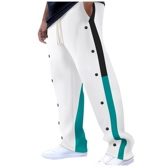 Dagugfen Pants for Men Drawstring Elastic Waist Side Button Loose Color Block Comfy Casual Athletic Pants