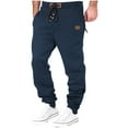 thumbnail image 1 of Dagugfen Pants for Men Drawstring Fitted Comfy Athletic Pants Solid Color Casual Workout Running Trousers, 1 of 4