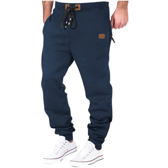 Dagugfen Pants for Men Drawstring Fitted Comfy Athletic Pants Solid Color Casual Workout Running Trousers