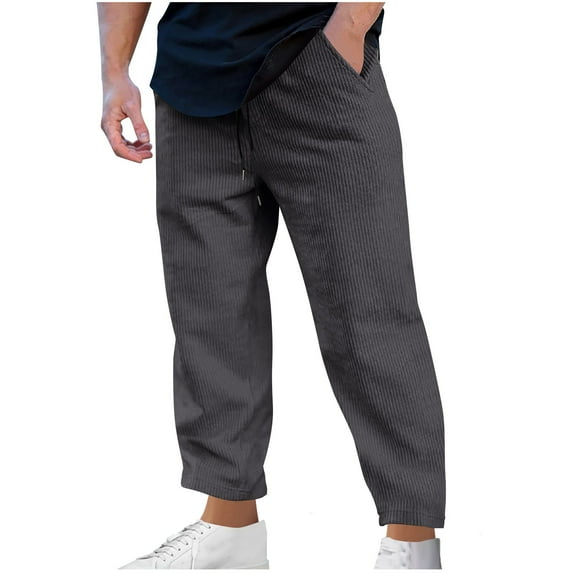 Dagugfen Pants for Men Elastic Waist Drawstring Straight Leg Loose Cropped Lounge Pants Solid Color