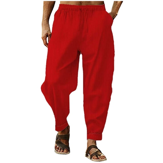Dagugfen Pants for Men Lightweight Drawstring Elastic Waist Textured Baggy Thin Lightweight Casual Crop Pants