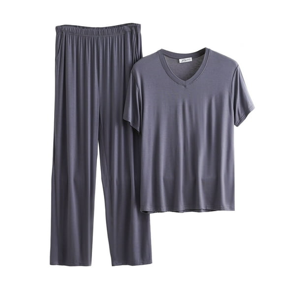 Dagugfen Plus Size 2 Piece Sets for Men Pajamas V Neck Tshirts Pants with Pockets Loose Soft Comfy Loungewear Outfits
