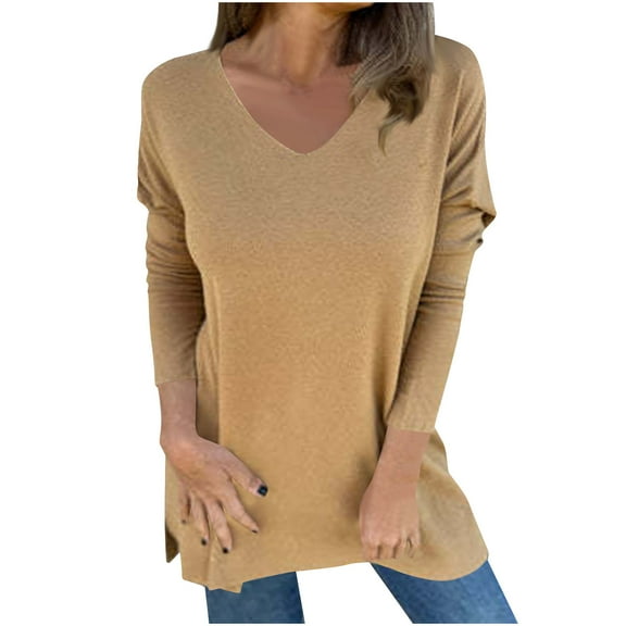 Dagugfen Plus Size Blouse for Women Long Sleeve Shirt Irregular Hem Workwear V Neck Casual Tunic Tops