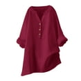 thumbnail image 1 of Dagugfen Plus Size Blouses for Women Casual Ruched 3/4 Sleeve Button V Neck Lightweight Loose T Shirts, 1 of 4