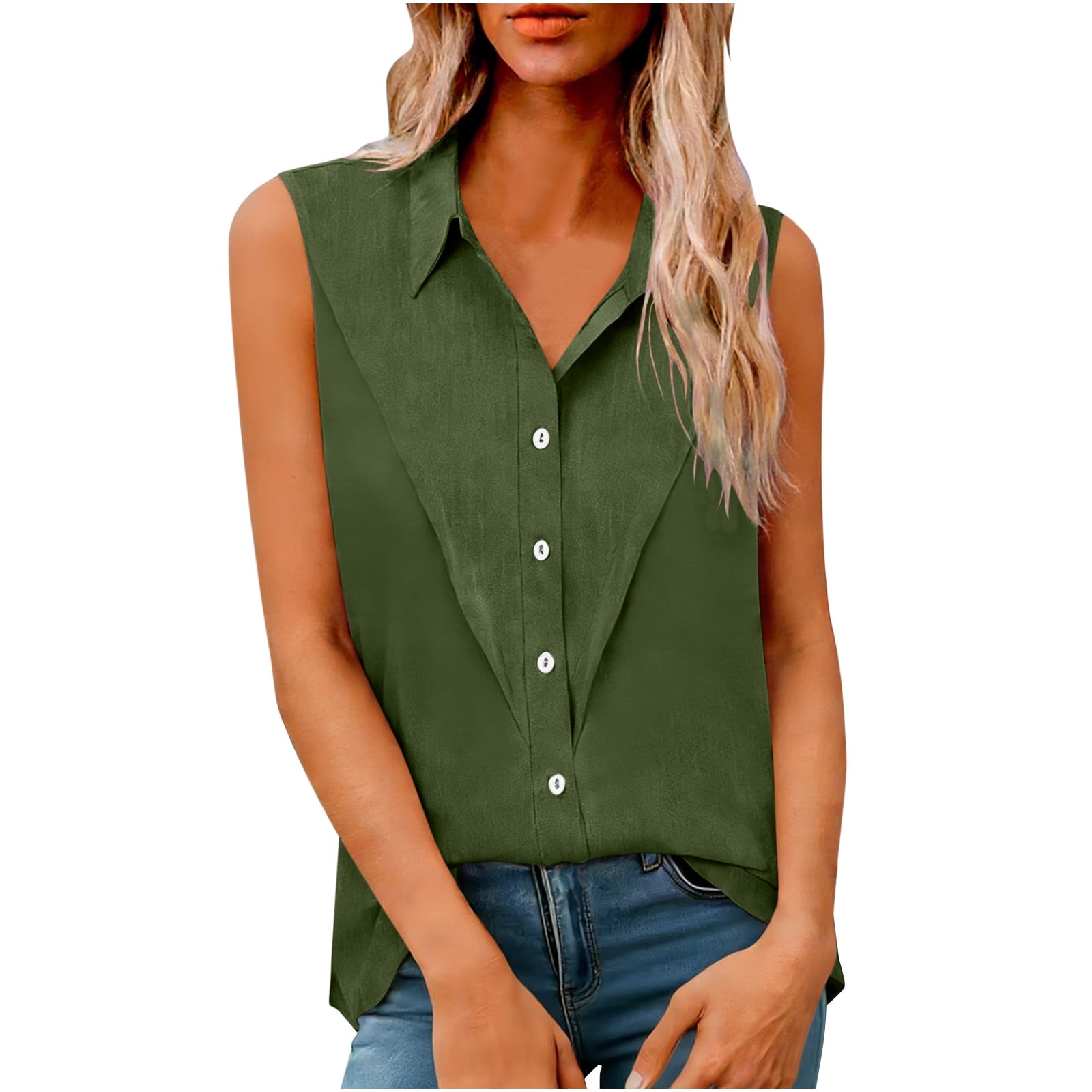 Dagugfen Plus Size Button down Shirts for Women Sleeveless Collared ...