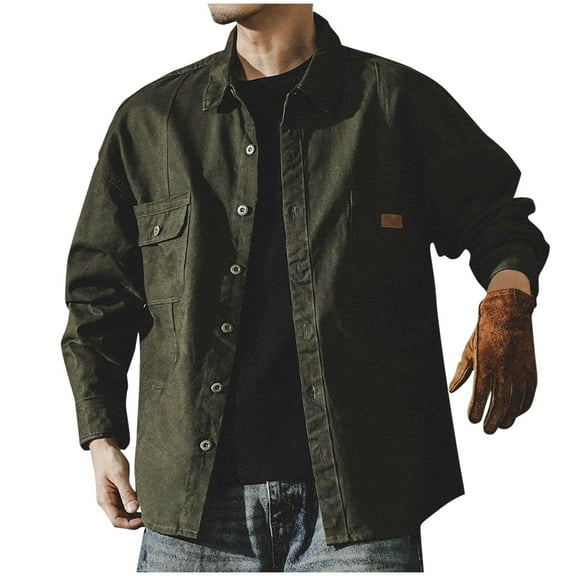 Dagugfen Plus Size Jean Jackets for Men Button down Long Sleeve Loose Vintage Workwear Outdoor Motorcycle Jacket