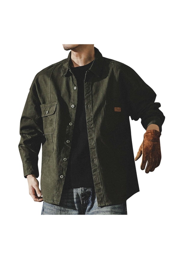 Plus Size Jean Jackets for Men Button down Long Sleeve Loose Vintage Workwear Outdoor Motorcycle Jacket