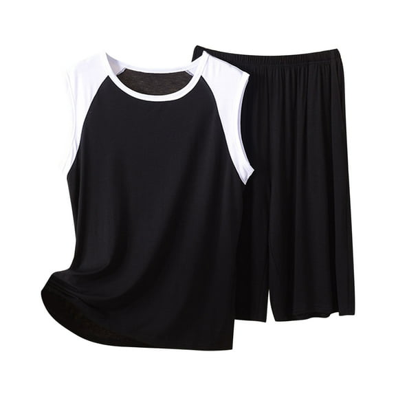 Dagugfen Plus Size Pajama Sets for Men Tank Tops Loose Shorts Thin Lightweight Comfy Casual Sleepwear Outfits