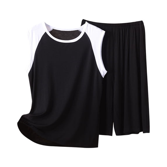 Dagugfen Plus Size Pajama Sets for Men Tank Tops Loose Shorts Thin Lightweight Comfy Casual Sleepwear Outfits