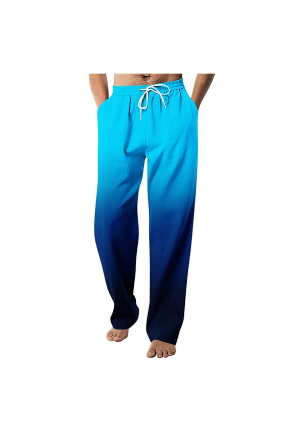 Plus Size Pants for Men Elastic Waist Lightweight Gradient Color Fashion Trend Lounge Pants