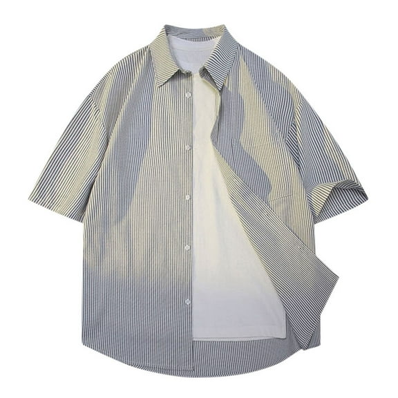 Dagugfen Plus Size Shirts for Men Button down Short Sleeve Lapel Neck Strip Casual Thin Tee Tops Pocket