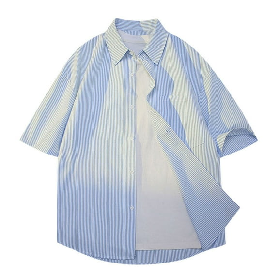 Dagugfen Plus Size Shirts for Men Button down Short Sleeve Lapel Neck Strip Casual Thin Tee Tops Pocket