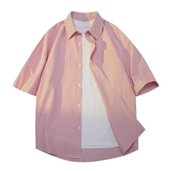 Dagugfen Plus Size Shirts for Men Button down Short Sleeve Lapel Neck Strip Casual Thin Tee Tops Pocket