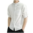 thumbnail image 1 of Dagugfen Plus Size Shirts for Men Summer Button up 1/2 Sleeve Stand Collar Loose Casual Tops Pockets, 1 of 5