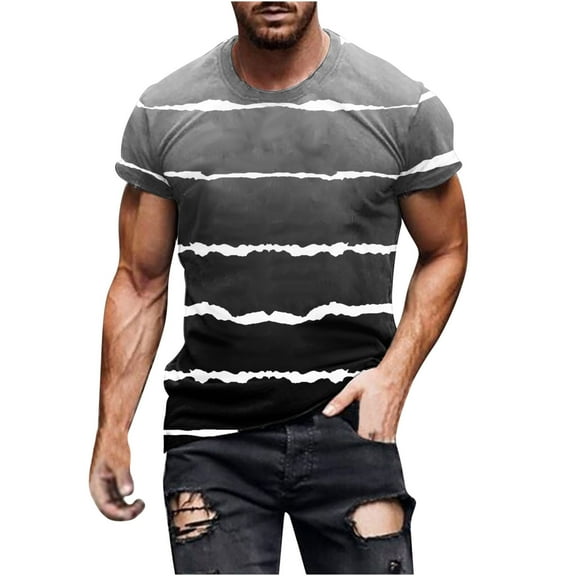 Dagugfen Plus Size Shirts for Men Summer Short Sleeve Crewneck Loose Fashion Comfy Casual Tee Shirts Striped