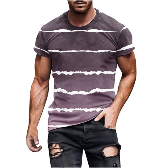Dagugfen Plus Size Shirts for Men Summer Short Sleeve Crewneck Loose Fashion Comfy Casual Tee Shirts Striped