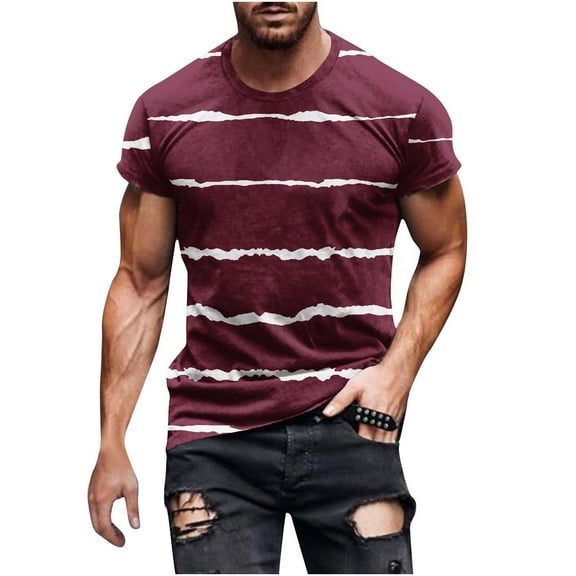 Dagugfen Plus Size Shirts for Men Summer Short Sleeve Crewneck Loose Fashion Comfy Casual Tee Shirts Striped
