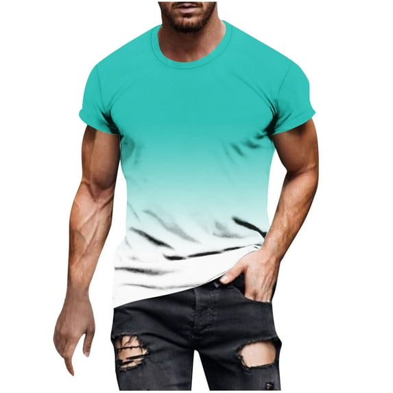 Dagugfen Plus Size Tshirts for Men Crew Neck Short Sleeve Fitted Comfy Gradient Color Casual Tee Tops