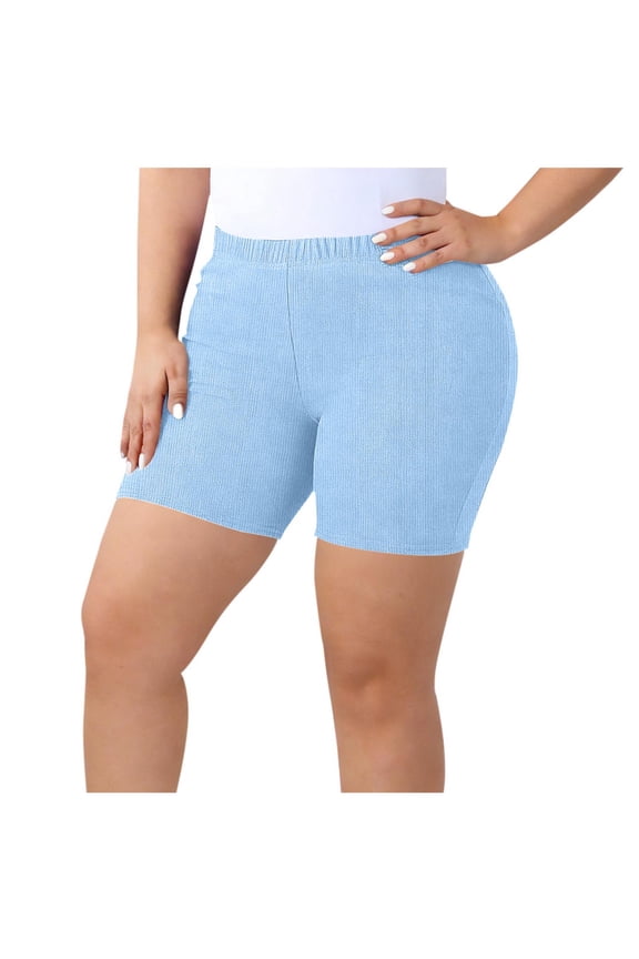 Plus Size Womens Bike Shorts Ribbed Knit 5" Skinny Base Layer Yoga Shorts for Women Solid Color