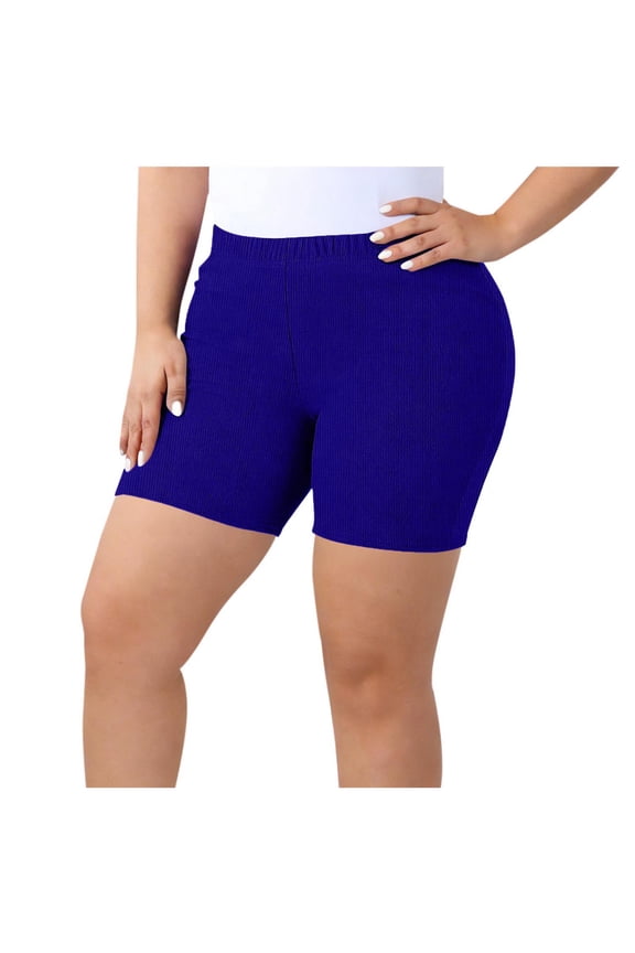 Plus Size Womens Bike Shorts Ribbed Knit 5" Skinny Base Layer Yoga Shorts for Women Solid Color