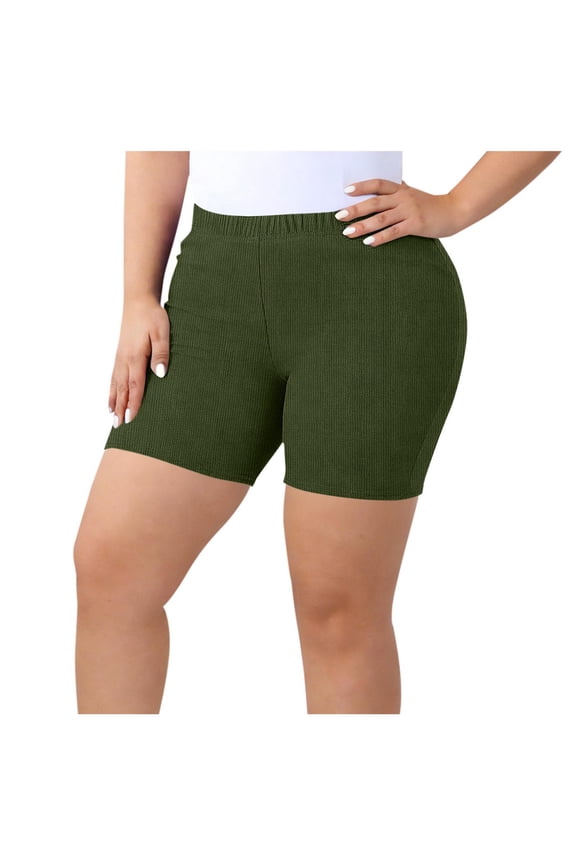 Plus Size Womens Bike Shorts Ribbed Knit 5" Skinny Base Layer Yoga Shorts for Women Solid Color