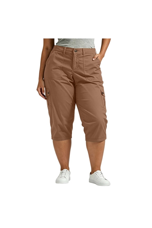 Plus Size Womens Cargo Capri Pants Straight Leg Regular Fitted Hiking Cargo Capris Summer Casual Daily Wear Capris with Multi Pockets L-5XL