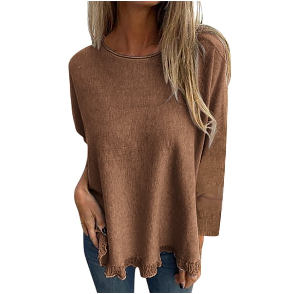 Dagugfen Plus Size Womens Oversized Shirts Trendy Crewneck Knit Side Slit Fashion Pullover Tops Fall Outfits