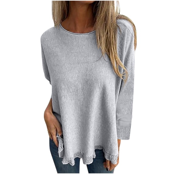 Dagugfen Plus Size Womens Oversized Shirts Trendy Crewneck Knit Side Slit Fashion Pullover Tops Fall Outfits