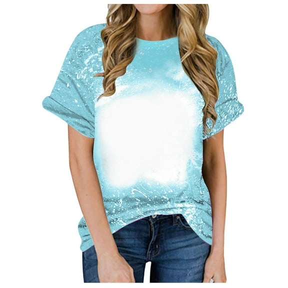 Dagugfen Plus Size Womens Tops Short Sleeve Sublimation Bleached Loose Crew Neck Casual Comfy Shirts for Night Club