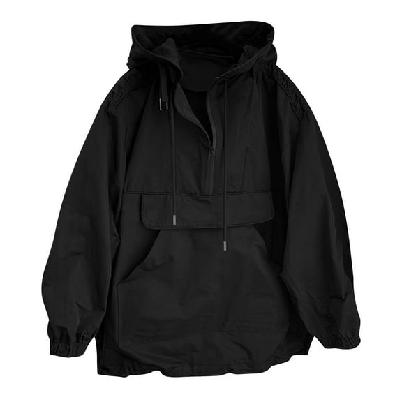 Dagugfen Quarter Zip Pullover Men Rain Jacket Long Sleeve Hoodie Loose Fitting Cargo Sweatshirts Outdoor Hiking Climbing Outwear
