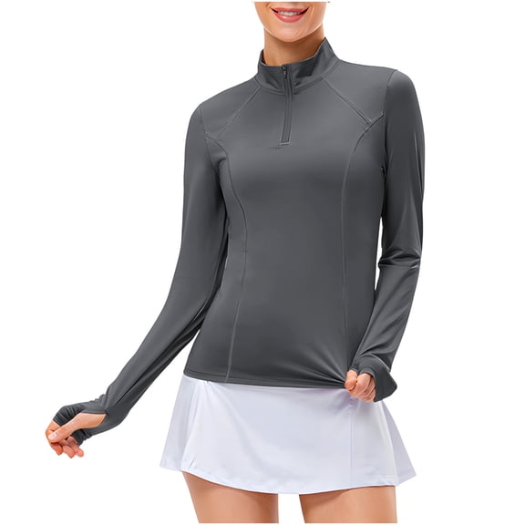 Dagugfen Quarter Zip Pullover Women Long Sleeve Slim Fitted Drying Tunic Running Yoga Tops for Pilates