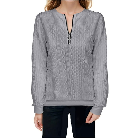 Dagugfen Quarter Zip Pullover for Women Long Sleeve Textured Loose Casual Thermal Tops Fall Clothes