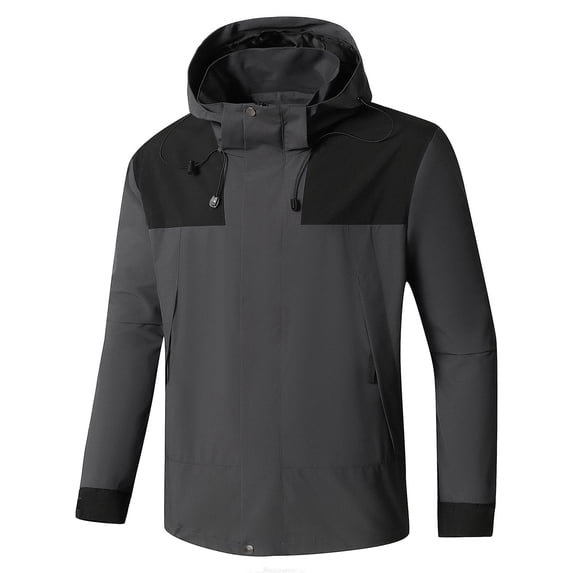 Dagugfen Rain Jacket for Men Zipper up Hoodie Drawstring Loose Raincoat Casual Outdoor Windproof Hiking Jackets