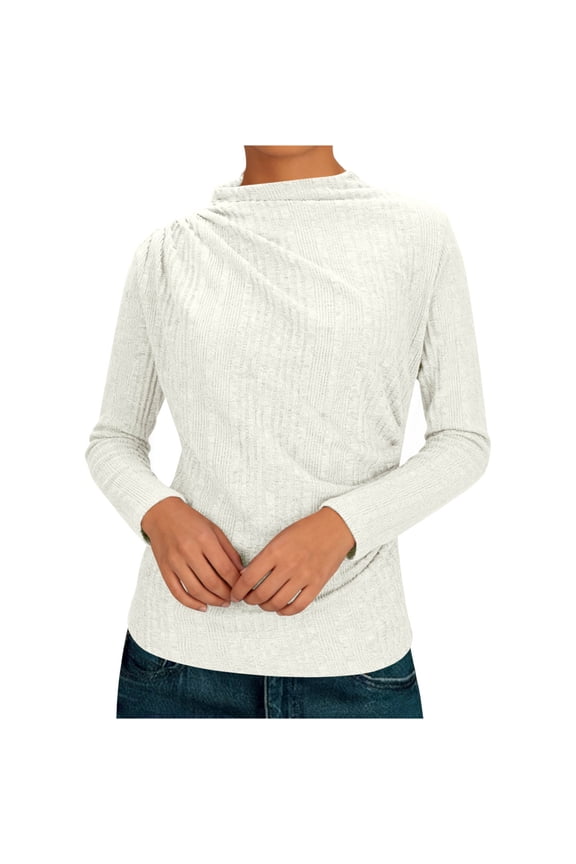 Ribbed Knitted Casual Shirts for Women Long Sleeve Regular Fitted Pullover Fashion Shirts