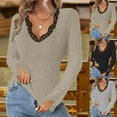 thumbnail image 1 of Dagugfen Ribbed Long Sleeve Tops for Women Lace V Neck Low Cut Slim Fitting Button Comfy Knit Casual Going out Tops, 1 of 7